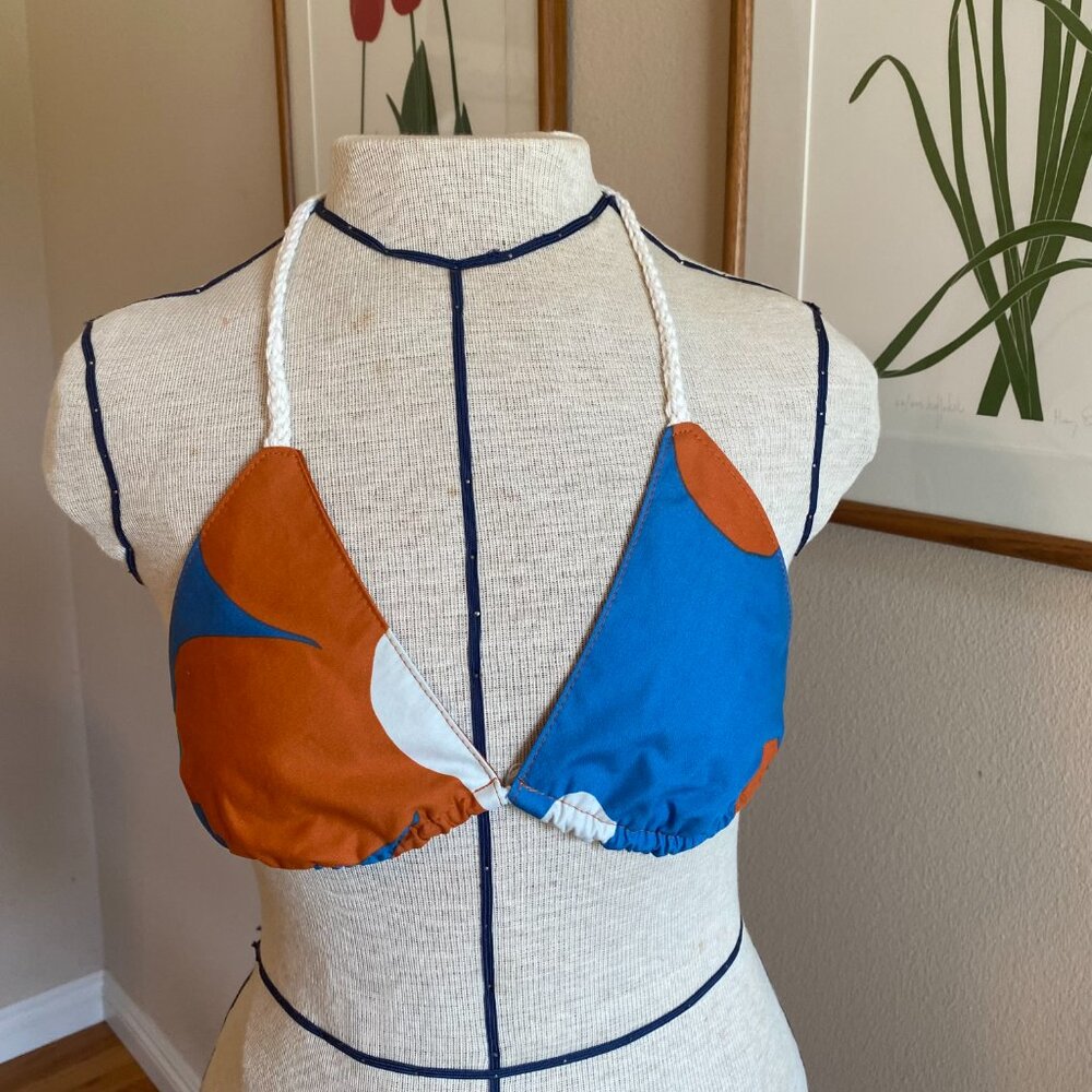 Handmade fabric & crochet bikini top adjustable festival top